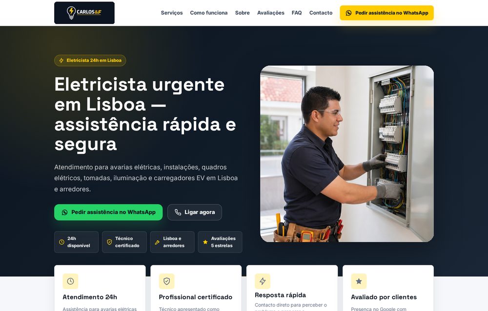 Captura real del sitio web Carlos Eletricista desarrollado por RM