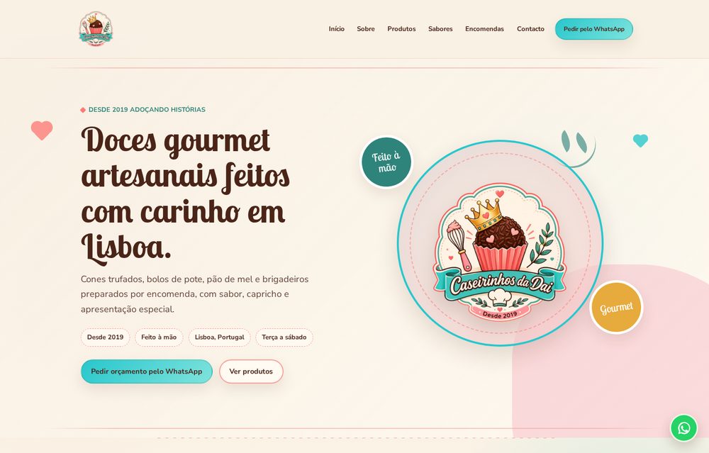 Captura real del sitio web Caseirinhos da Dai desarrollado por RM