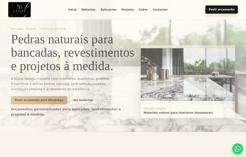 Captura real del sitio web de catálogo Stone Design desarrollado por RM